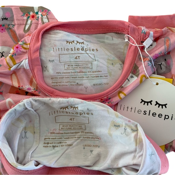 Little Sleepies Boho Bunnies Two-Piece Bamboo Pajama Set 4T NWT - Picture 5 of 7